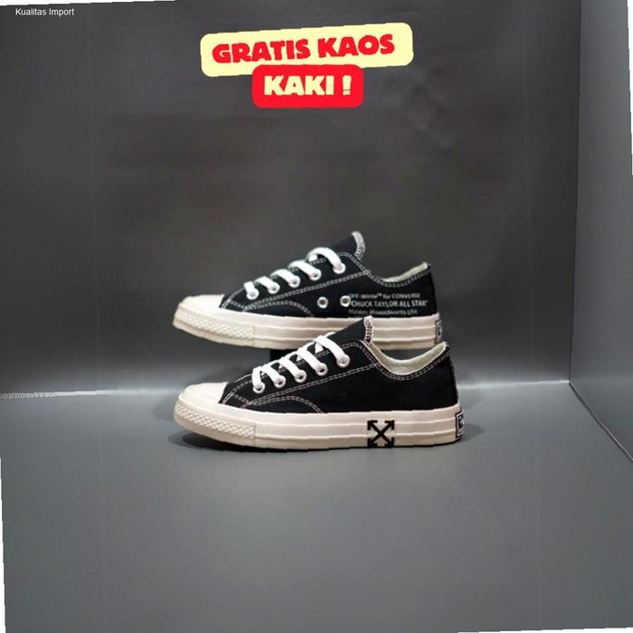 SEPATU CONVERSE 70S LOW X OFWHITE FULL BLACK SOL GLOSSY GRADE ORIGINAL 37-43 | Kekinian