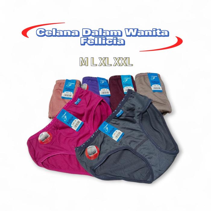 Celana Dalam Wanita Fellicia Polos Katun Nyaman Lembut Bisa COD 3pcs Size M L XL XXL Art 3201 Cewek