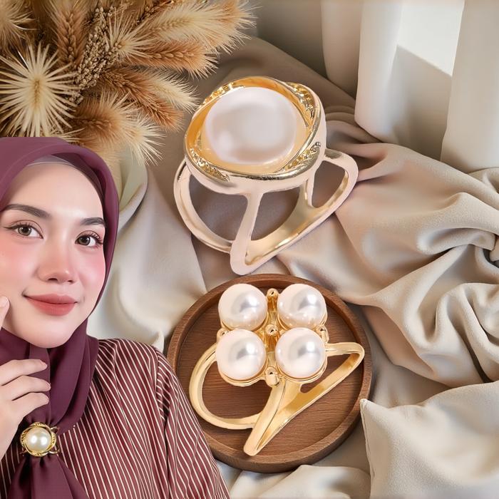 Bros Ring Mutiara Besar Ring Cincin Bros Motif Permata Import Mewah Bros Jilbab Ring mewah elegant M