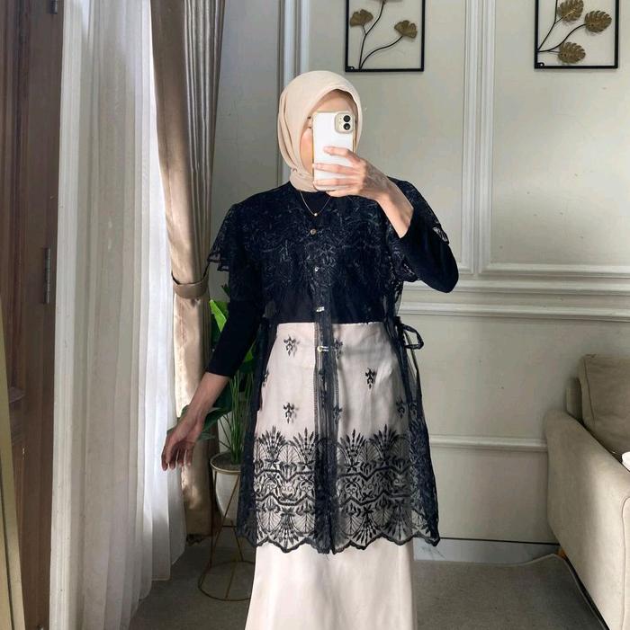 Tunik kebaya brokat kinanti modern lebaran kondangan wisuda - Panjang, Wanita, Cantik, Atasan, Ruffl