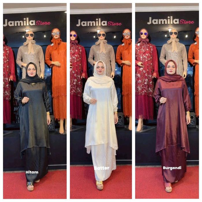Jamila Store Set Melayu Datin060 Warna Hitam Batter & Burgandi Model Terbaru