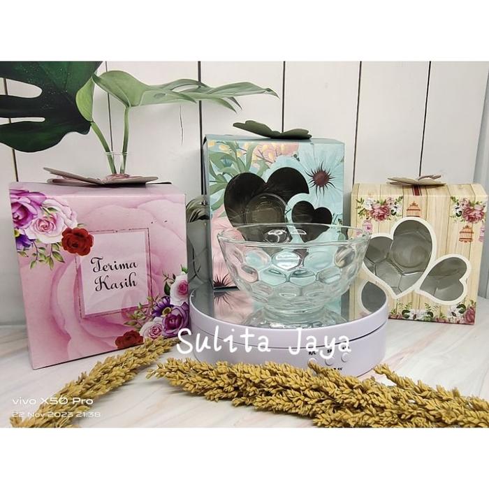isi 12 pcs souvenir mangkok kaca motif vocadot kemas box motif/ souvenir pernikahan mangkok sambal