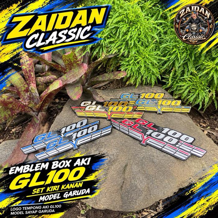 EMBLEM BOX AKI GL100 SET KIRI KANAN MODEL GARUDA LOGO TEMPONG AKI GL100 MODEL SAYAP GARUDA