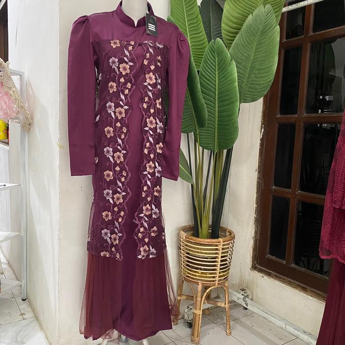 Gamis Dwi Warna Merah Burgundi Wanita Muslimah Dewasa Model Maxi - Mewah, Dress, Remaja, Syari, Leba