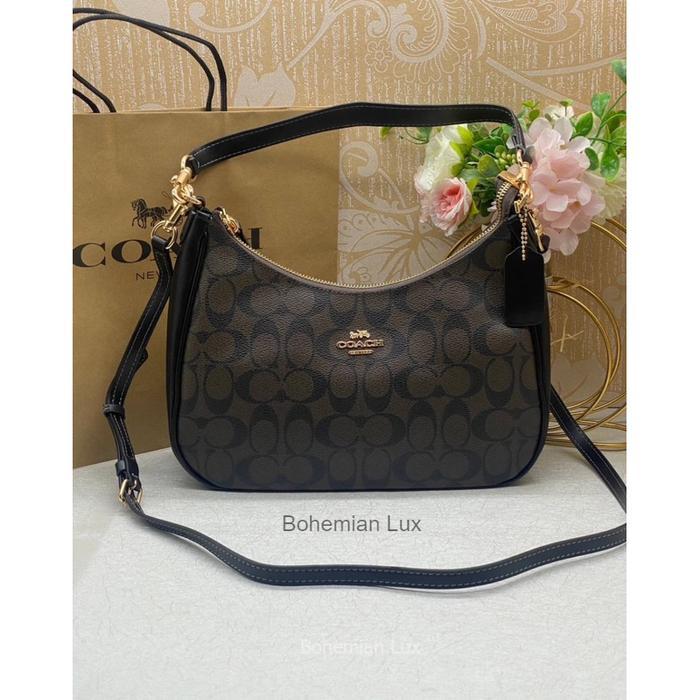 COACH Teri Hobo Shoulder Bag In Mahogany Signature Canvas