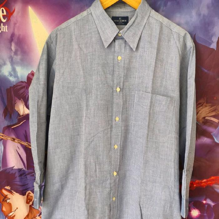 Vintage 90s Nino Cerruti Paris Light Blue Chambray Shirt Kemeja Atasan Polos Original Second Japan K