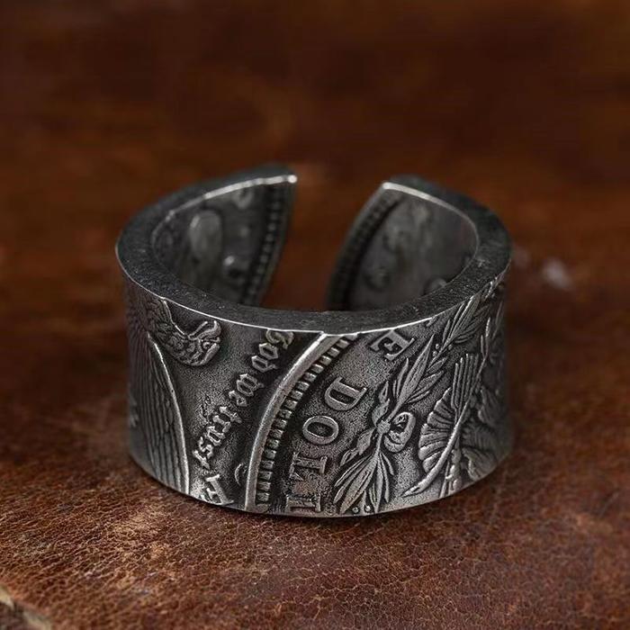 Cincin Koin Dollar Amerika - America Dollar Coin Open Ring / Aksesoris Pria Retro Cowok Biker Antik 