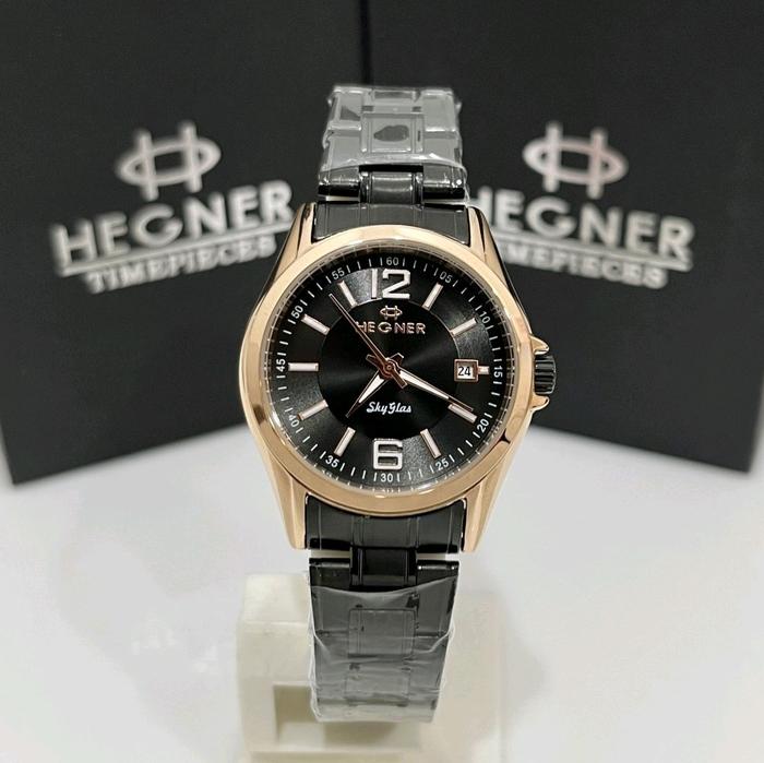 JAM TANGAN WANITA HEGNER HW 1295L BLACK ROSEGOLD ORIGINAL