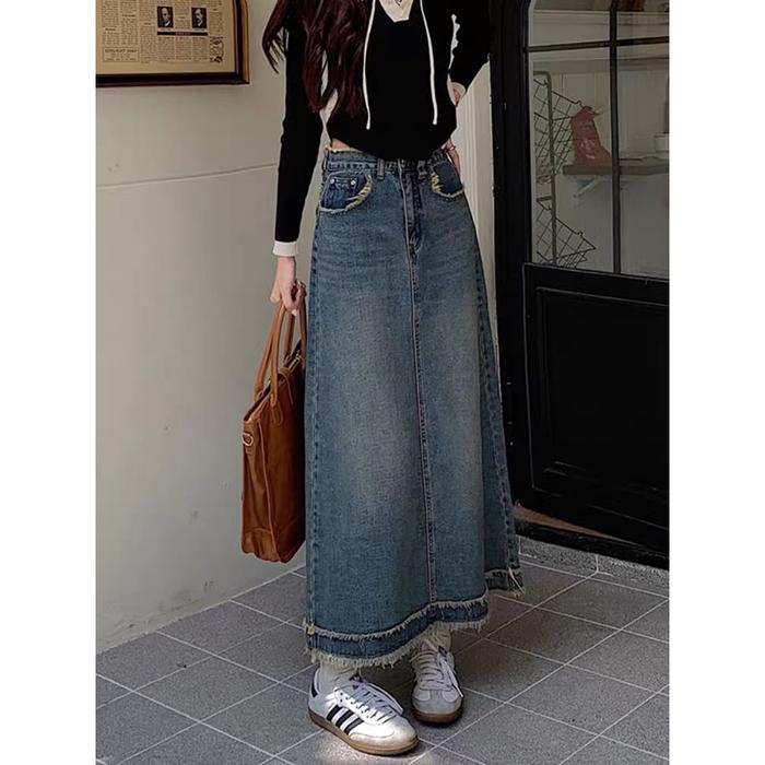 Rok Denim Jeans Midi Long Skirt Denim Women Panjang Hw Mx685