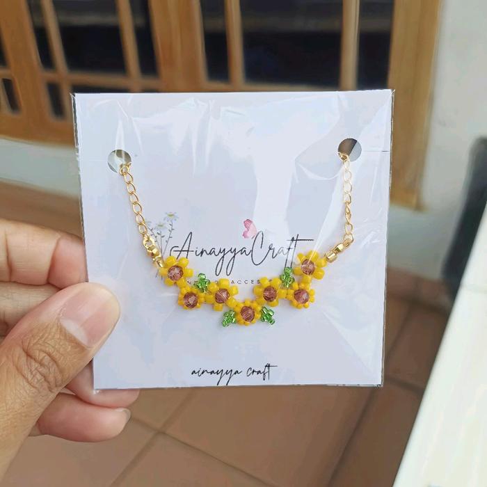Gelang Bunga Matahari Rantai Emas | Sunflowers Beads Bracelet Gold Stainless Manik Love | Gelang man