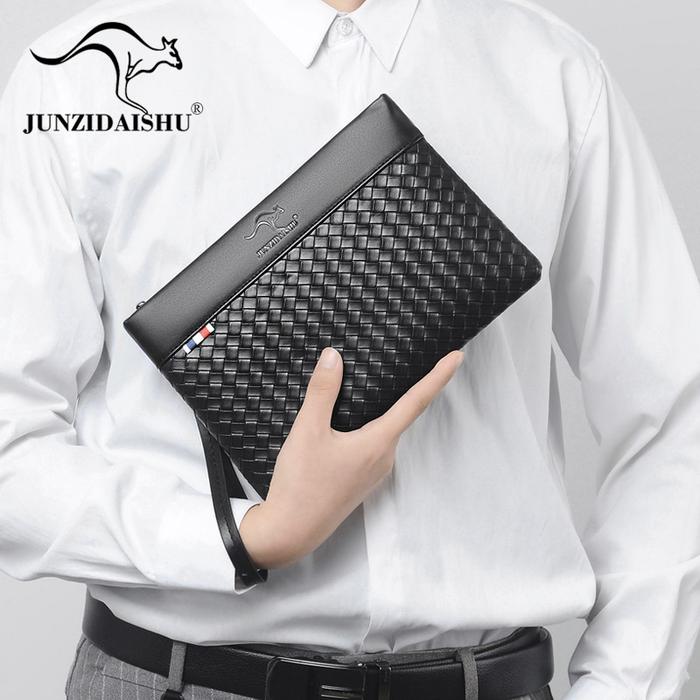 Dompet Clutch JUNZIDAISHU Dompet Besar Pria Tas Tangan Laki laki Kulit Dompet Bisnis Cowok Motif Kek