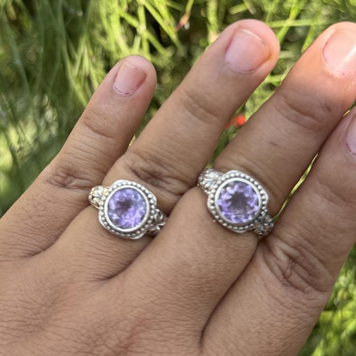 Cincin Perak Silver Bali Asli 925 Ukir Jepun Kamboja Ungu Amethyst