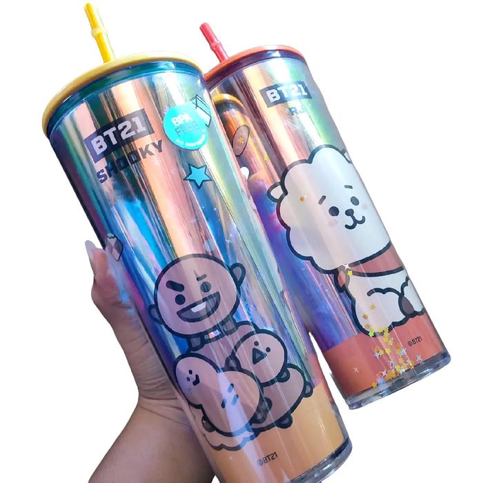MINISO X BT21 DOUBLE WALL PLASTIC TUMBLR W STRAW