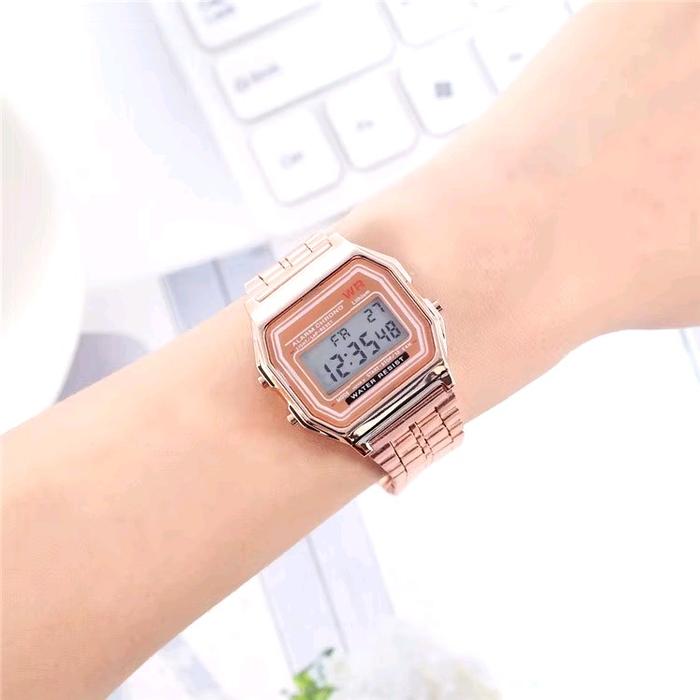 C ( C75 ) JAM TANGAN KREPYAK TALI STAINLESS STEEL DIGITAL DEWASA BENTUK KOTAK Cewek Cowok Watches