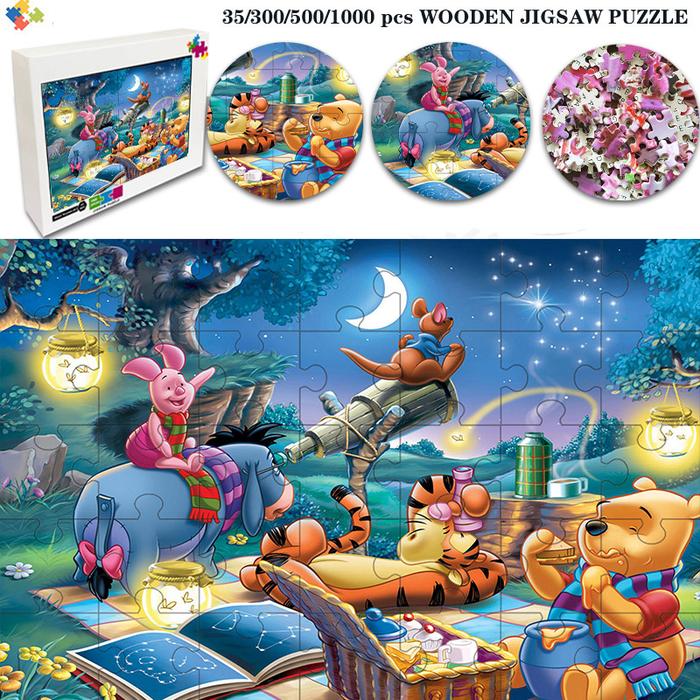 Anime Winnie The Pooh Jigsaw Puzzle Cartoon Thick Wood Puzzle 1000