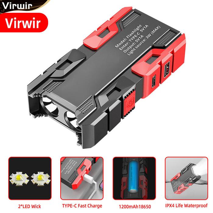 ✈Virwir Lampu Senter Mini Multifungsi Portabel, Lampu Senter LED 3