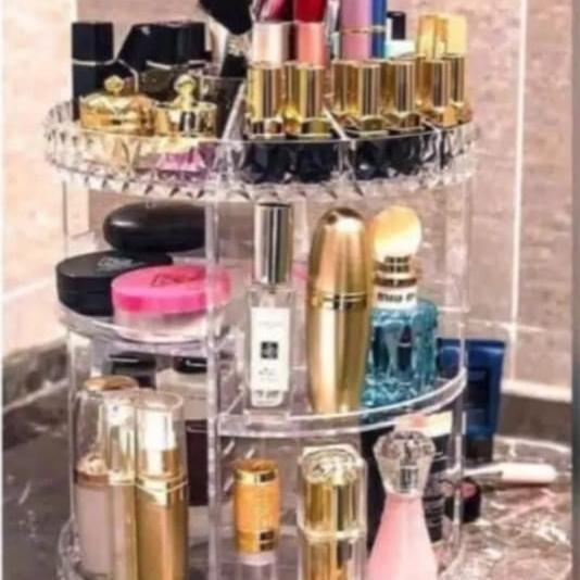 Rak kosmetik acrilyc putar 360° | Rak tempat alat make up putar