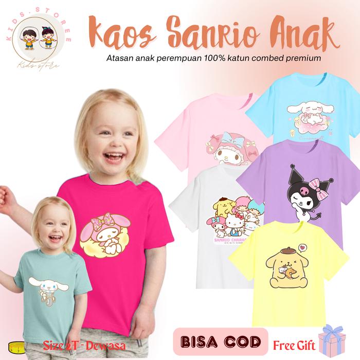 kidsstoree28 Baju atasan kaos anak sanrio melody kuromi pompompurin cinamonrol motif kartun anak per