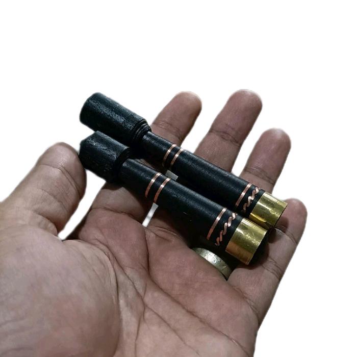 Kerajinan Tangan Kayu Kelor Hitam Double Ring Gold Elegan untuk Stik Gagang Chopper & Kalung Praktis
