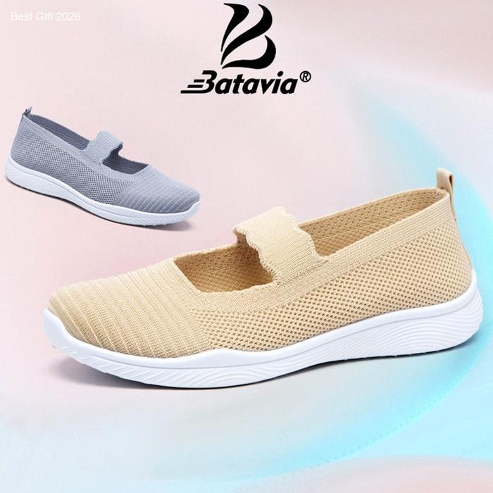 Batavia Sepatu Datar Ibu Sepatu Bernapas Lembut dan Nyaman Rajut A172 | Kekinian