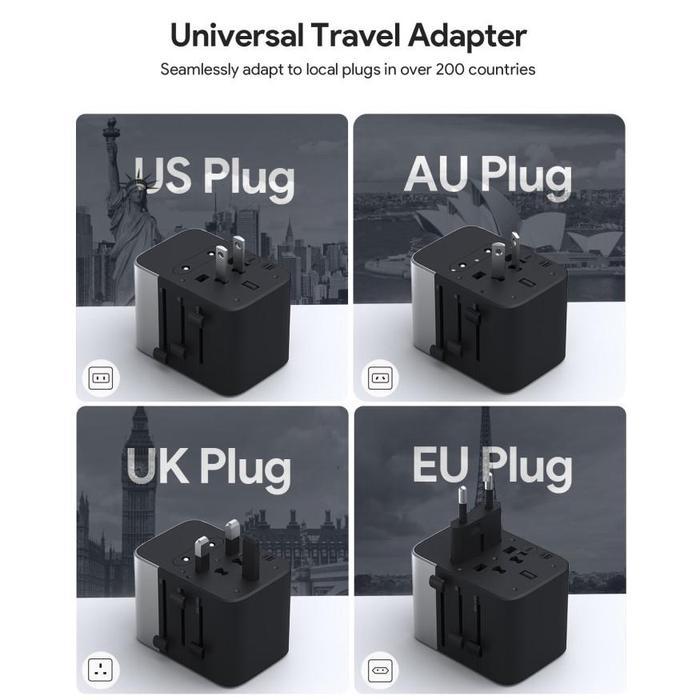 AUKEY Universal Travel Adaptor GAN Type C 35W 5 Multiple Ports UK US EU Mode 2 USB A & 3 USB-C PA-TA