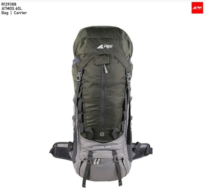 TAS CARRIER AREI ATMOS 60L BONUS COVERBAG | TAS GUNUNG KERIR REI OUTDOOR 60 LITER FREE RAINCOVER