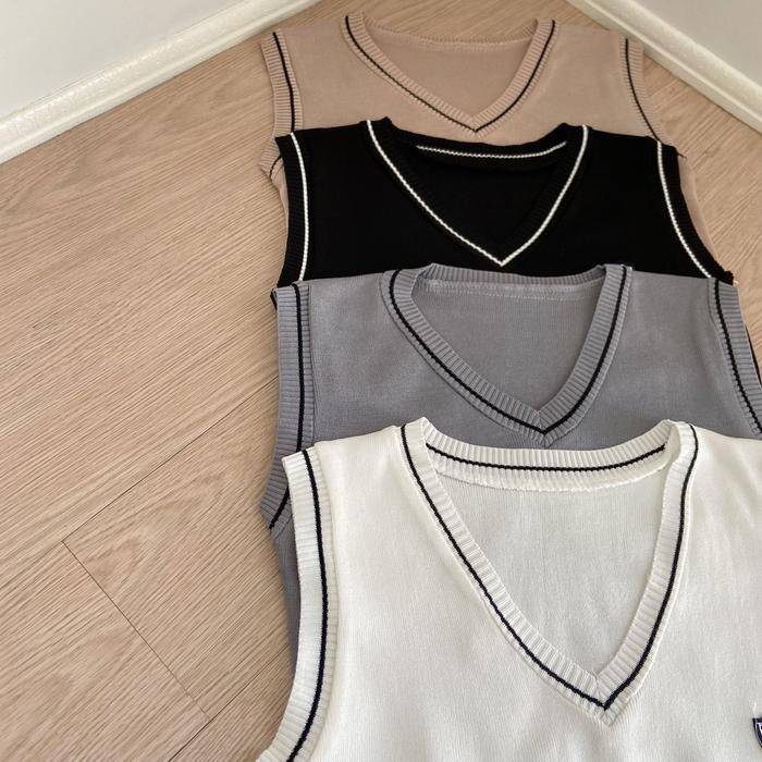 ModAmyth HT54 Vest Top Knit Atasan Wanita Rajut Model Old School Korea Style Rompi Rajut Crop