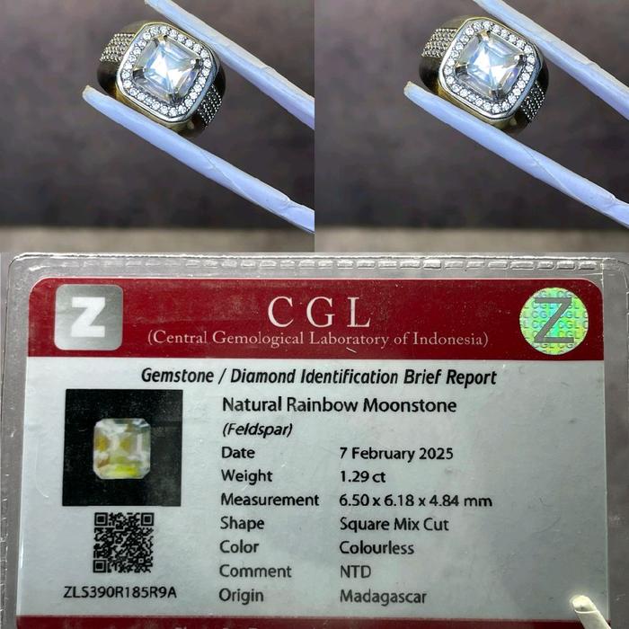 Cincin Batu Alam Natural Rainbow Moonstone