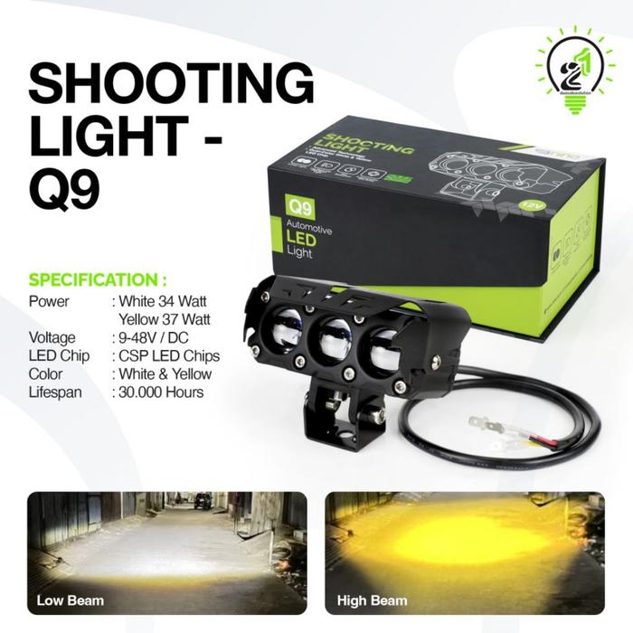 TERBARU!!! LAMPU LED TEMBAK LASER 3 MATA NINE LUXIMOS Q9 Q9PROHi LOW MOBIL MOTOR 2 WARNA SUPER TERAN