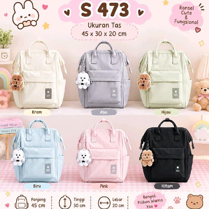 Tas Ransel JuXianZi Cute Puppy Jumbo 45x30x20 - Tas Sekolah SMP SMA Kuliah Premium Bonus Gantungan D