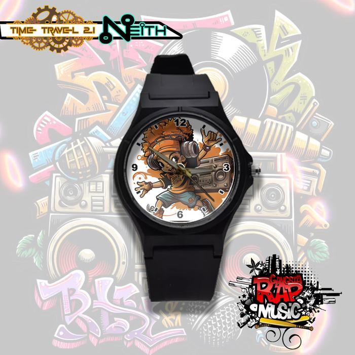 Jam Tangan Unisex Pria /Wanita Distro Music Strap Ruber Street Art Polos 5X6Qq