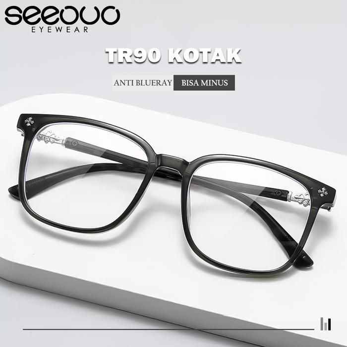 Seeouo Kacamata Antiradiasi Blueray Style Kotak TR90 Stylish Frame Simple Unisex Pria Wanita Bisa Mi