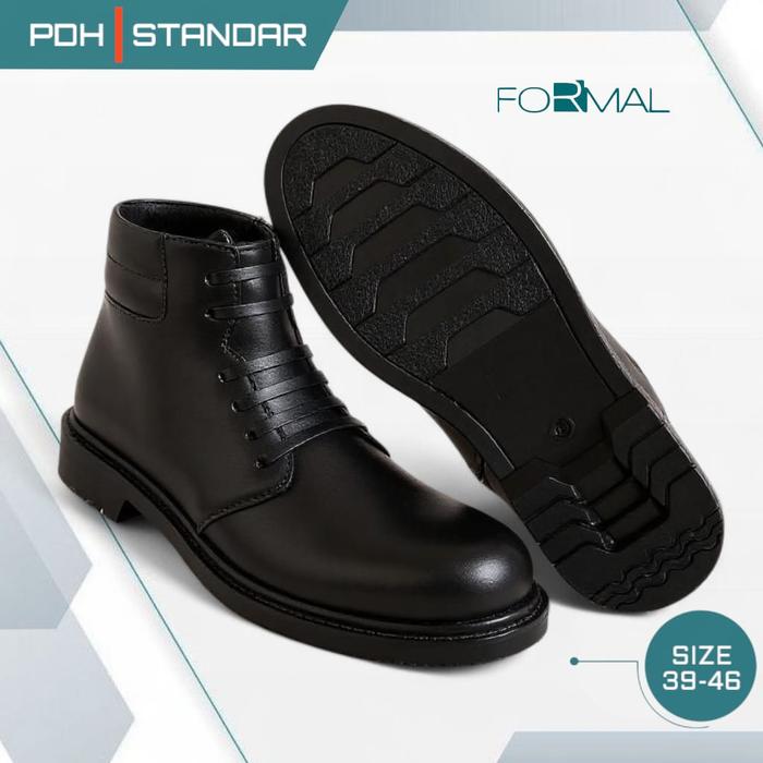 Sepatu PDH Casual Formal Pria Hitam 6 Inci Anti Selip Ringan Nyaman Untuk Kerja Kantoran TNI AD AU S
