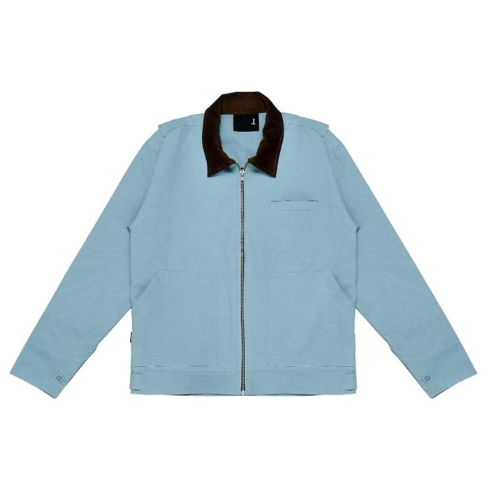 Blue Work Jacket - Canvas Suede - Corduroy Collar - Boxy Fit
