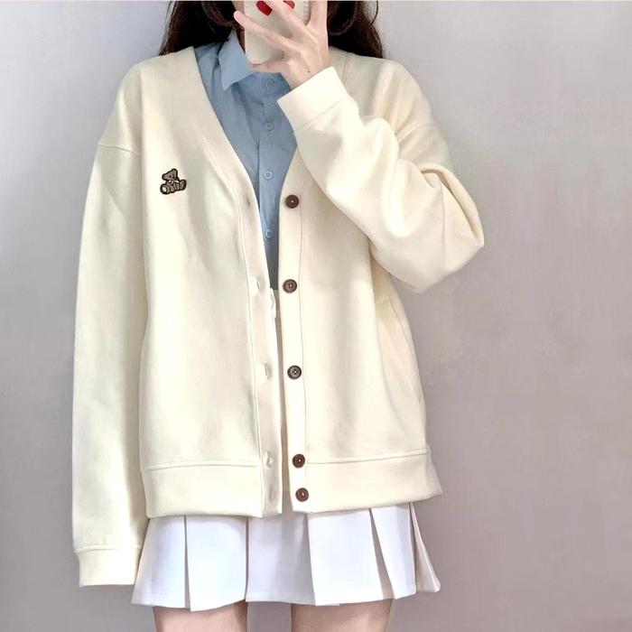 ATASAN WANITA CARDYGAN KOREAN STYLE POCKET MY BEAR OUTER CARDY FASHION OOTD KOREA DRESS WELL TERBARU