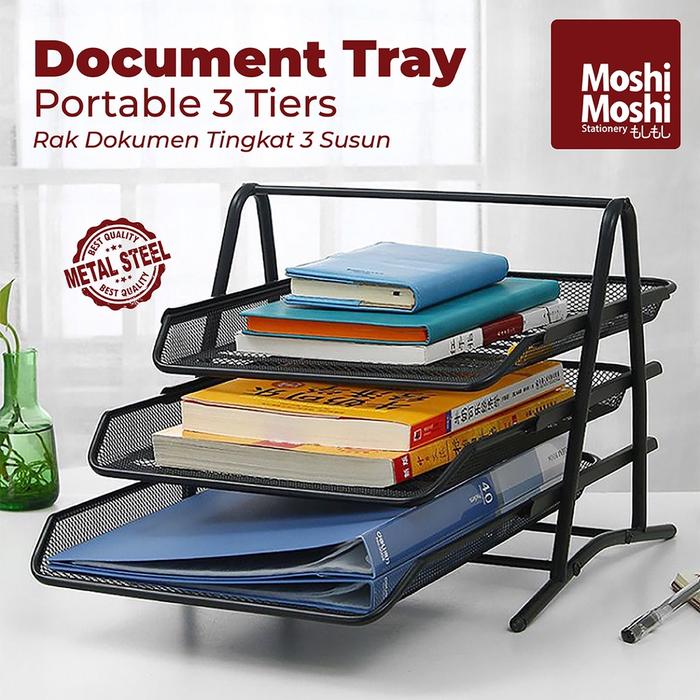Document Tray Desk Storage Foldable 3 Tiers Rak Kertas File Dokumen 3 Susun Jaring Besi