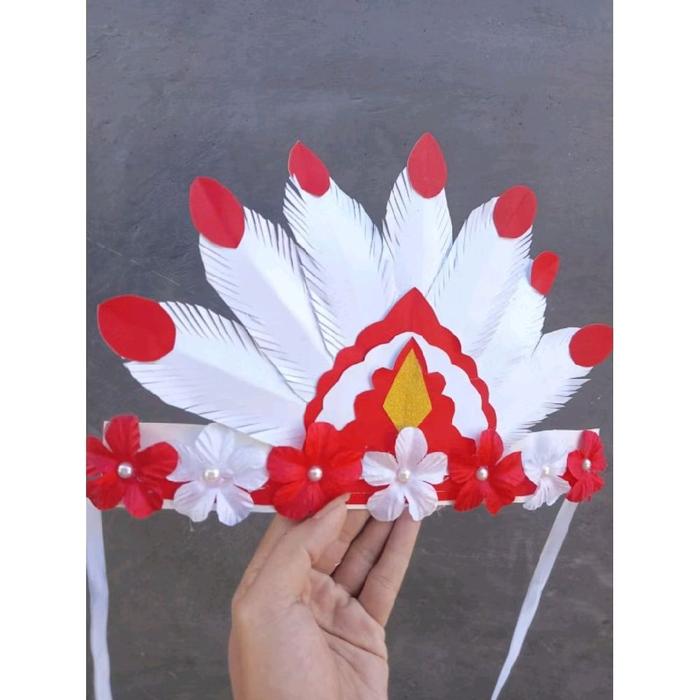(BEM)BANDO EKOR MERAK MERAH+PUTIH+BUNGA.ARTIFICIAL / MAHKOTA KERTA EKOR MERAK