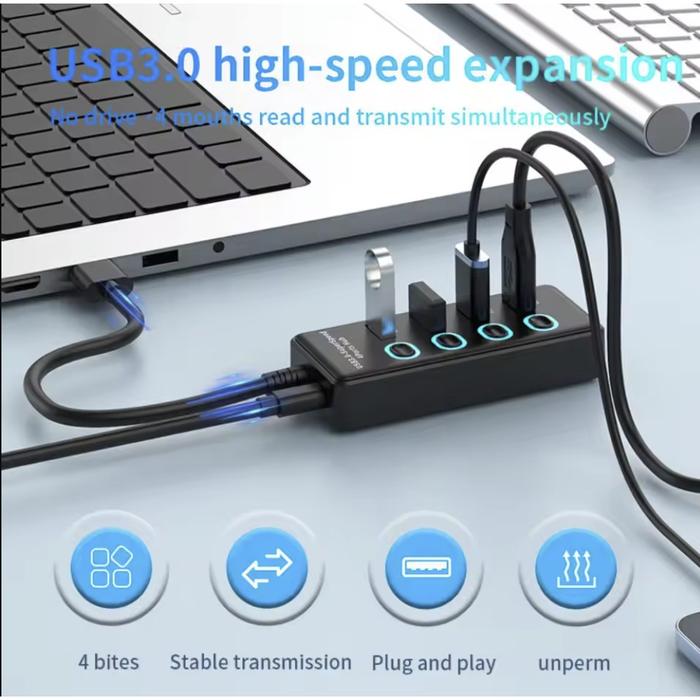 SMARTCOM USB HUB 7-in-1 USB 3.0 5Gbps Switch Charging Docking Station for Flash Disk/Mouse/Keyboard