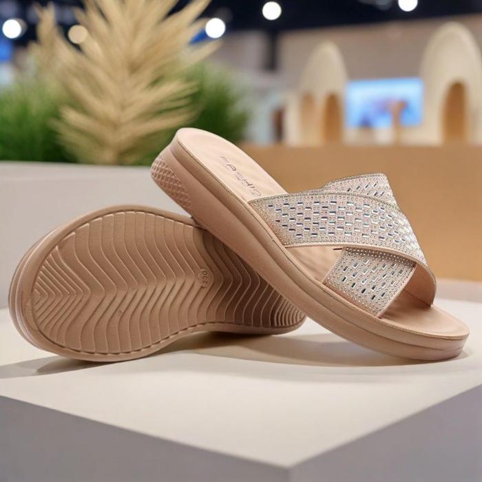 Sandal Teplek Wanita 3cm Slip-on Flat Permata Fashion Kondangan Mewah Sendal Premium Model Calbi