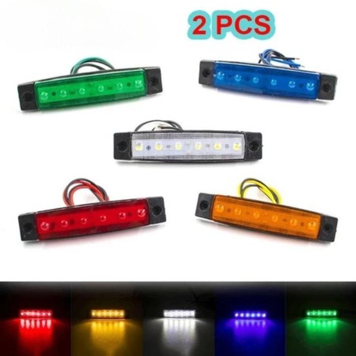2PCS Lampu Bak Samping 12/24V Marker Light Lampu Bak Truk 6Led SMD Anti Air Topi Kabin Truk
