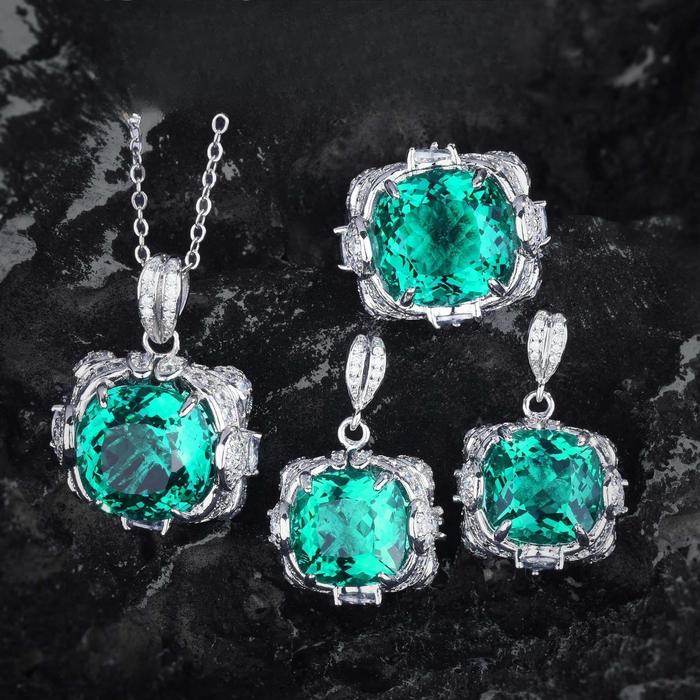 IS64 Liontin Topaz Aquamarine Baru Anting Batu Permata Berwarna Persegi Besar Karat Gemuk Cincin Par