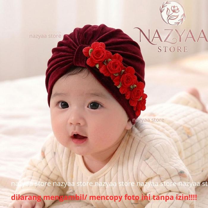 Turban Bayi Bunga Mawar Kucai