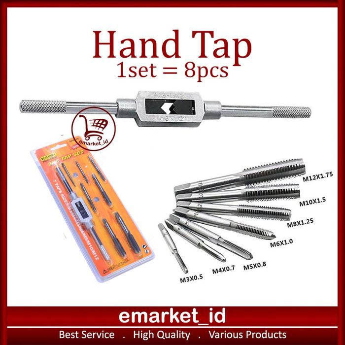 Hand Tap Set 8pcs / Handtap Senai Drat / Snai Derat Ulir Baut Metric / Plus Gagang Snei Mur Metrik