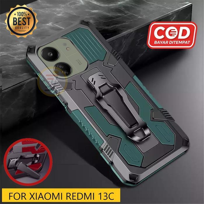 Casing Hp Xiaomi Redmi 13C Premium Casing Standing Belt Clip Hard Case Robot New Tpu Good Quality