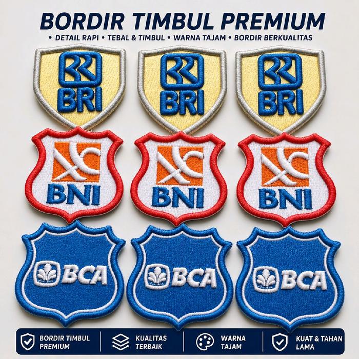 Bordir timbul Bank BRI,BCA,BNI