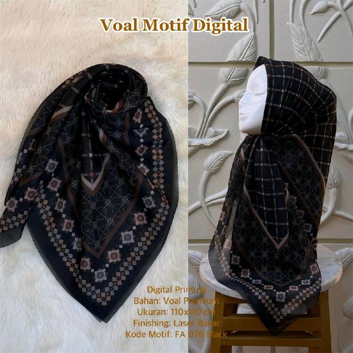 Hijab Voal Motif Digital Printing Bahan Voal Premium Ukuran 110x110 cm Finishing Laser Bakar Kode Mo