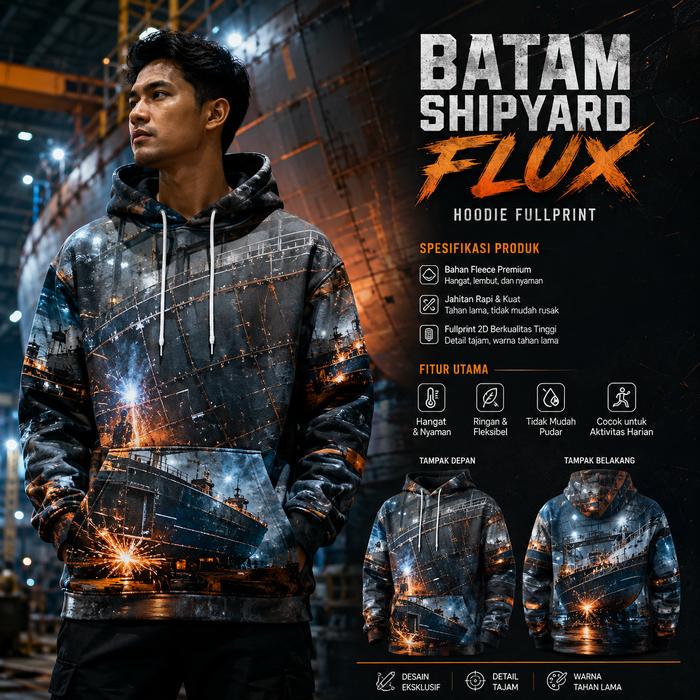 Hoodie Pria Motif Galangan Kapal Batam Shipyard Flux, Sweater Hoodie Lengan Panjang, Hoodie Bertudun