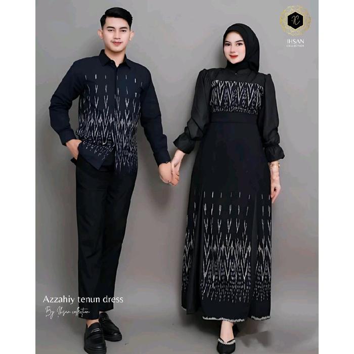 Baju Couple Ihsan Collection Tenun Warna Hitam Motif Rumput - Atasan, Katun, Sarimbit, Ibu, Setelan,