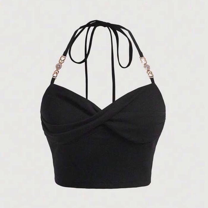 SHEIN MOD Chain Detail Crop Halter Top pantai outfit