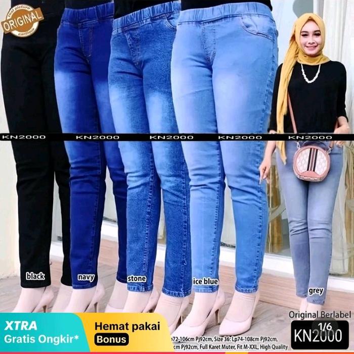 KN2000 Celana Jeans Wanita Original Berlabel Hemat Pakai Bonus XTRA Gratis Ongkir Fit M-XL High Qual